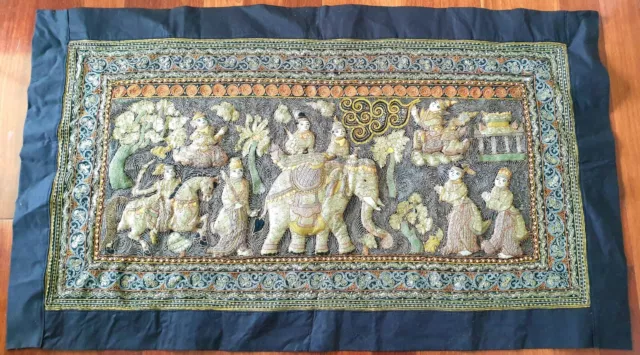 Large Antique Vintage Embroidered & Beaded Kalaga Burmese Wall Panel 2m x 1m
