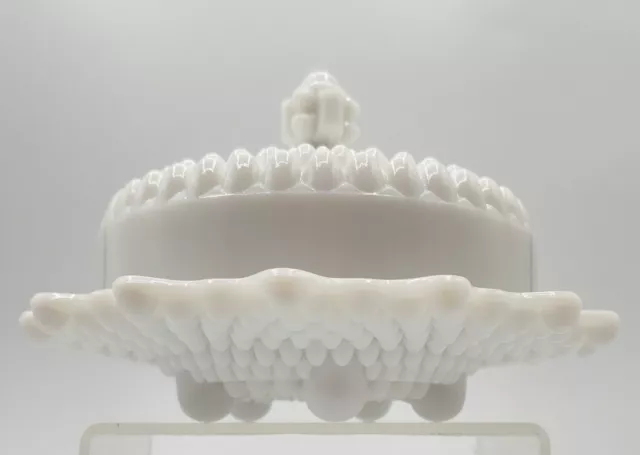 EAPG Pattern Glass Hobnail with Ball Feet Opaque White Milk Glass Butter Dish