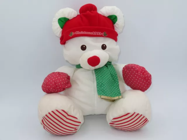 Vintage Fisher Price CHRISTMAS Puffalump 1993 White Teddy Bear Red Green Hat