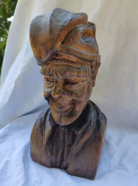 Großer alter Holzkopf 27 cm Holzskulptur Mann geschnitzt Spanien 1,4 kg  Deko