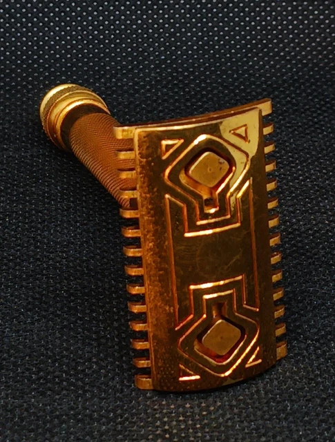 Vintage Gillette Goodwill Safety Razor Diamond Cut Out Gold electroplated.