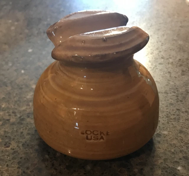 Vintage Large LOCKE Porcelain Ceramic INSULATOR USA Glazed Butterscotch Ex Co 2