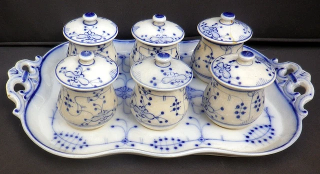 6 Pots A Creme + Plat Faience Sarreguemines Decor Copenhague