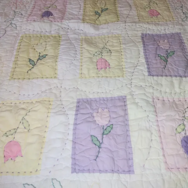 Pottery Barn Baby Crib Quilt Bedding Nursery Flower Pink Purple Tulips