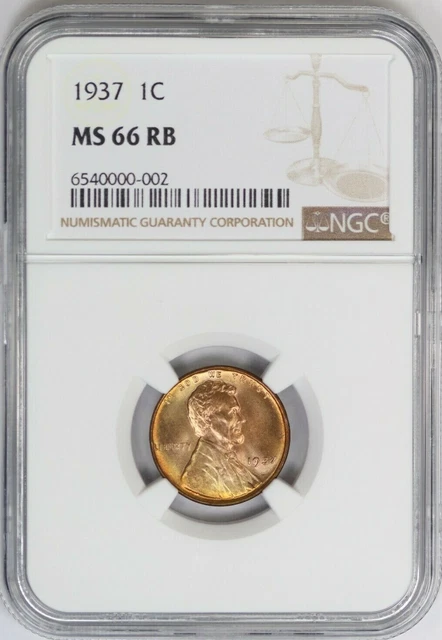 1937-P NGC 1C Lincoln Wheat Cent/Penny BU UNC MS66RB Red Brown Similar as Shown