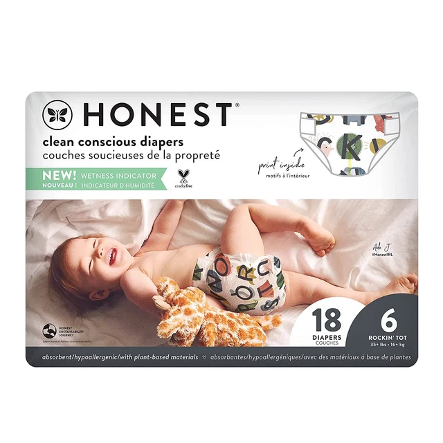 THE HONEST COMPANY All The Letters Diapers Size 6, 18 CT Multicolor