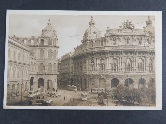 Antique Postcard City Genova Piazza Deferrari  Trolley Street Cars A7221