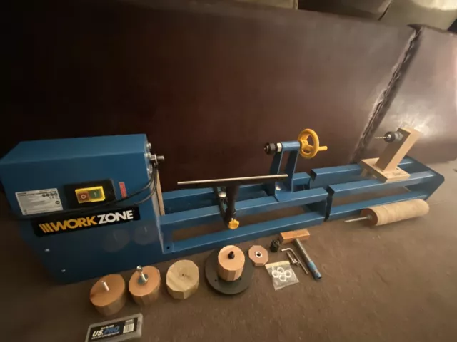 Work Zone 400w Table Top Wood Turning Lathe Variable Speed With Chisels & Extras