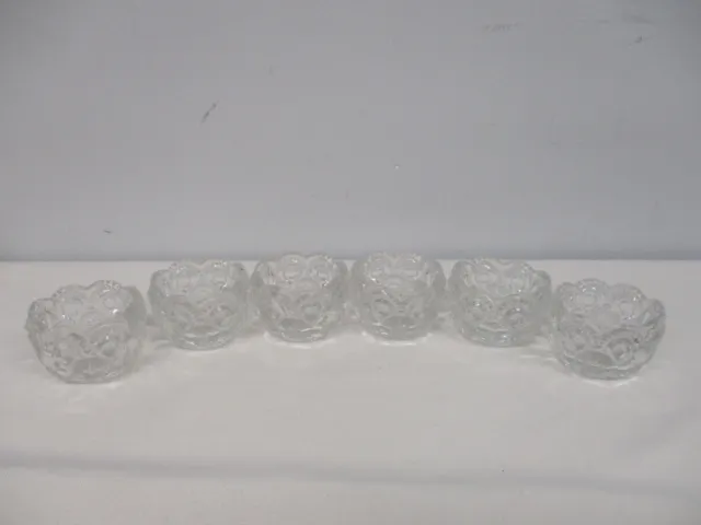 SET OF 6 ANTIQUE EAPG PRESSED GLASS OPEN SALT CELLARS with THUMBPRINT & FLOWER