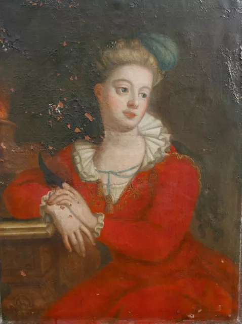 Portrait de Jeune Femme à la Plume Huile/Toile de la fin du XVIIème siècle 2