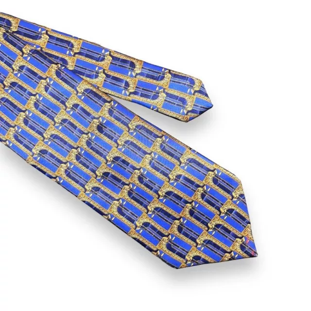 Lanvin Paris 100% Silk Men’s Tie Made In France Geometric Blue