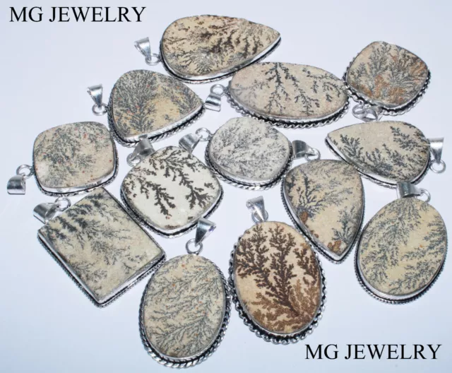 50 Pièces Lot Allemagne Psilomelane Dendrite Gemme Pendentif 925 Plaqué Argent