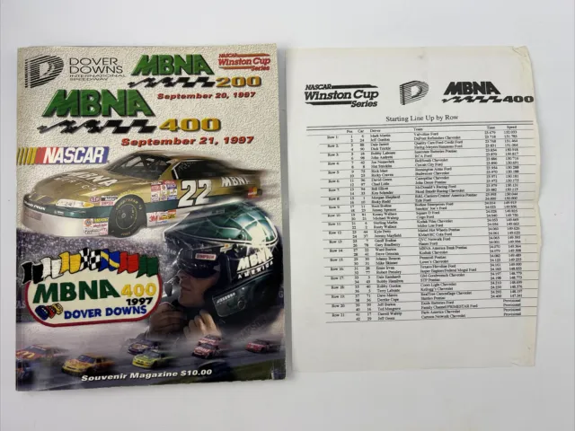 1997 Nascar Winston Cup Dover Downs Mbna 400 Program W/ Patch & Starting Lineup