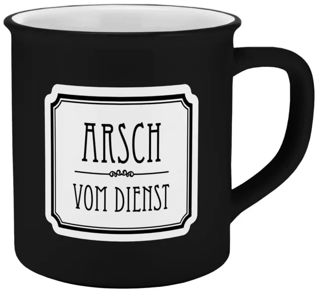 Kaffeetasse Teetasse Tasse Arsch vom Dienst in Emaille-Optik 400ml Hehe