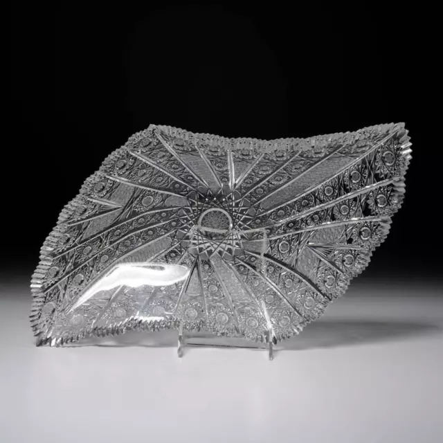 Bohemian Czech Hand Cut Queen Lace Style Crystal Diamond Centerpiece Bowl 17.75"