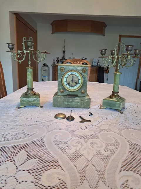 Marti Antique Marble Mantel Clock & Candelabra's