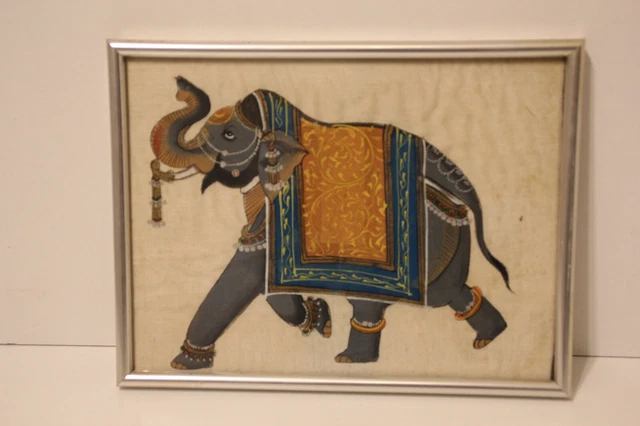 peinture sur soie décor éléphant d'Asie 25 x 19 cm 540 g