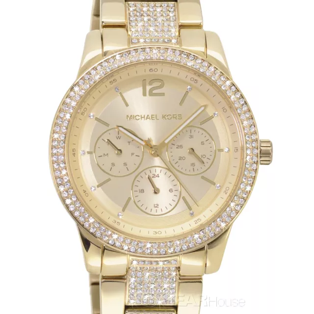 Michael Kors Tibby Womens Glitz Pave Watch, Gold Dial, Stainless Steel, Crystals