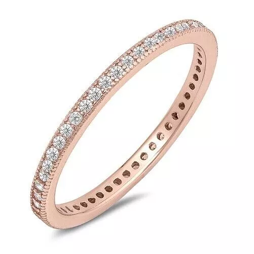 Women's 925 Sterling Silver Rose Gold CZ Eternity Wedding Engagement Ring