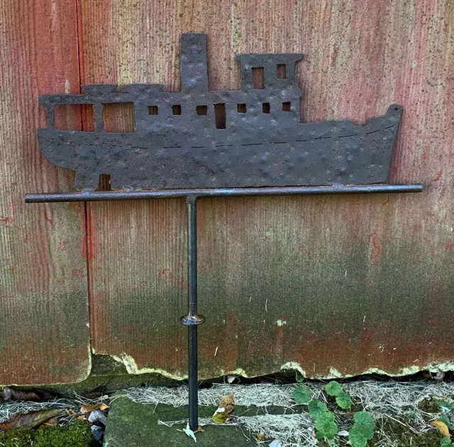 Antique SHEET METAL WROUGHT IRON STEAMBOAT WEATHERVANE AMERICAN FOLK ART
