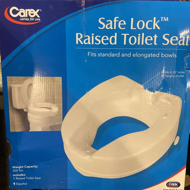CAREX SAFE LOCK Raised Toilet Seat, Adds 4.25", Weight Capacity 500 lbs