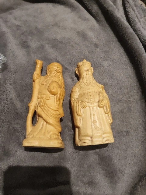 2x Vintage Oriental Chinese Man Resin Figurine Sculpture Peasant, Monk Figures