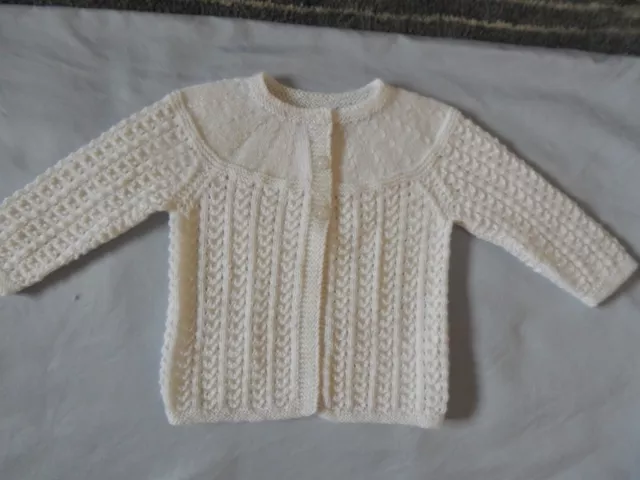 New Hand-Knitted Baby Matinee jacket 0-3 Months White 3Ply Acrylic