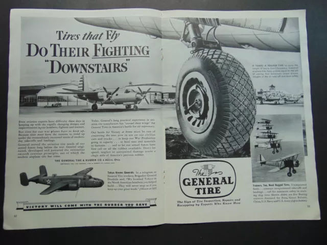 1942 WAR PLANE TIRES All KINDS The GENERAL TIRE & RUBBER CO vintage art print ad