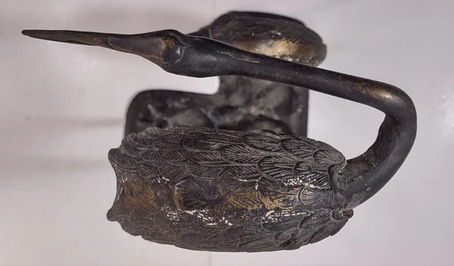 Antique Early 20th Century Japanese Meiji Style Bronze Sculpture Pair Of Cranes 3