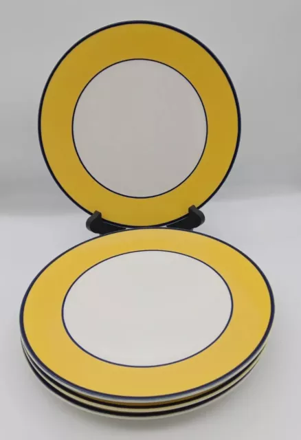 Set of 4 Pagnossin Ironstone Treviso Italy Spa Yellow W/Blue Trim Dinner Plates