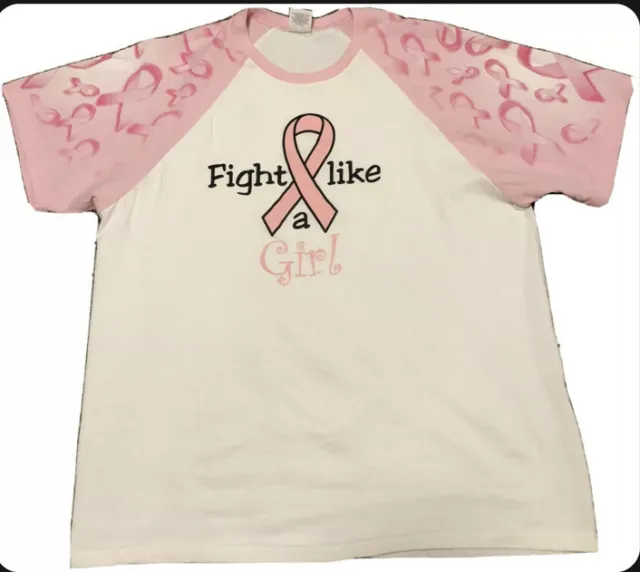 Breast Cancer Awareness Women’s T-Shirt White and Pink Baseball Style Large