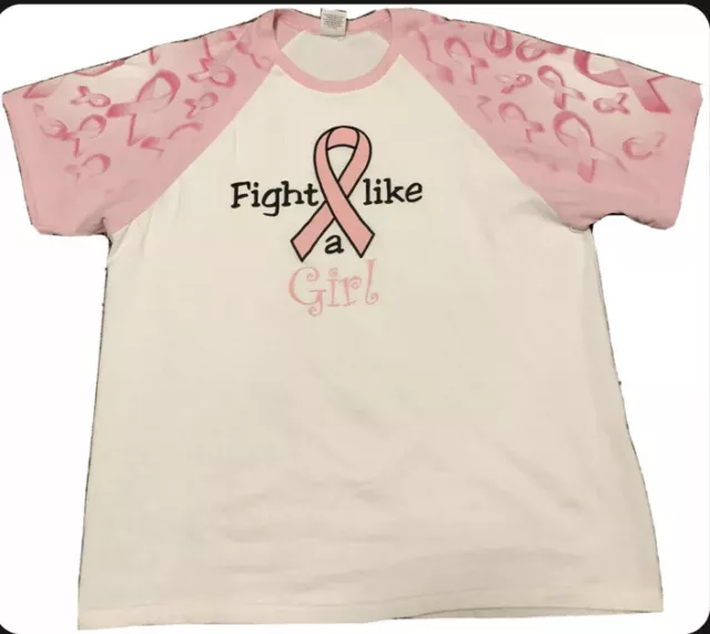 Breast Cancer Awareness Women’s T-Shirt White and Pink Baseball Style Large Breast Cancer Awareness Women’s T-Shirt White and Pink Baseball Style Large