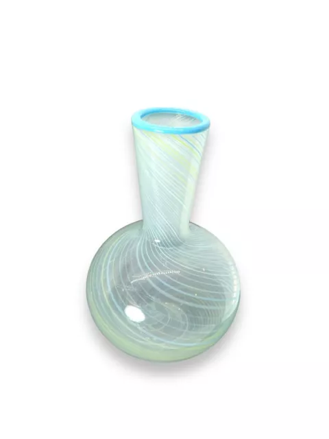 Dansk International Vintage 1970s Mezza Filigrana Swirl Opaline Art Glass Vase