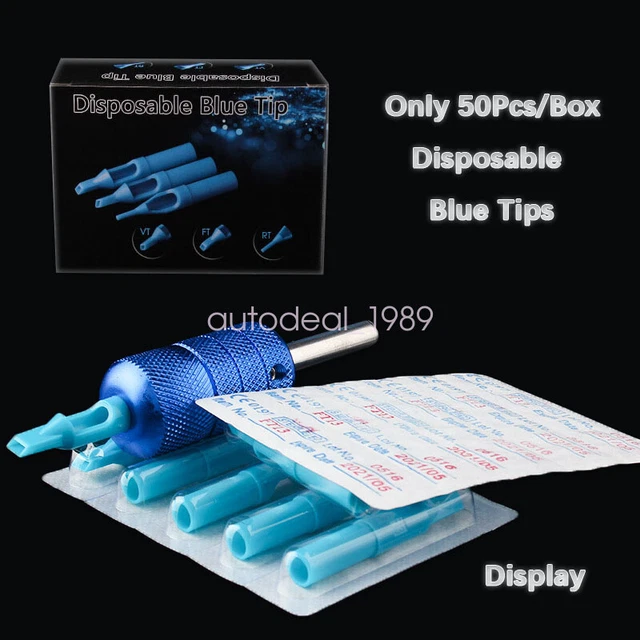 50 piezas Máquina de tatuaje desechable azul estéril Boquilla Aguja Puntas de Tubo RT FT DT