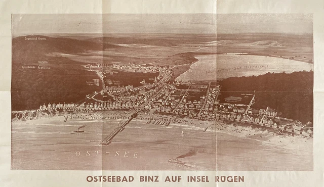 OSTSEEBAD BINZ AUF INSEL RUGEN Island Panoramic Map 1938 Baltic Seaside ...