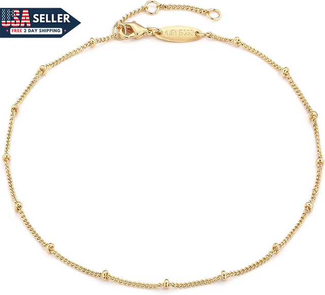 Mevecco Gold Evil Eye Charm Anklet,14K Gold Plated Boho Beach Dainty Cute Tiny L