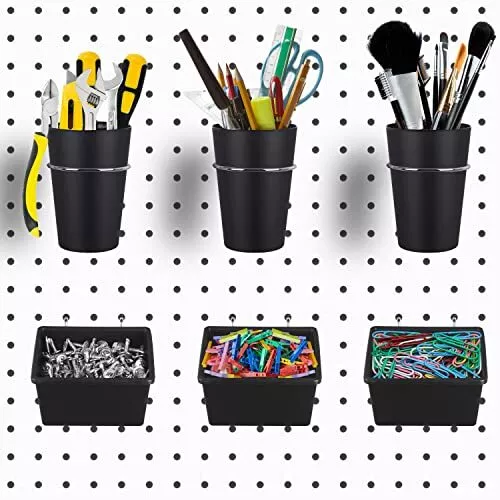 6 Sets Pegboard Bins & Cups with Hooks for Organizing Accessories Tools Storage