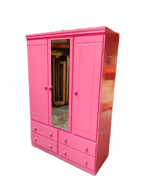 Armario rosa 4 puertas 4 cajones madera maciza muebles de dormitorio totalmente ensamblados