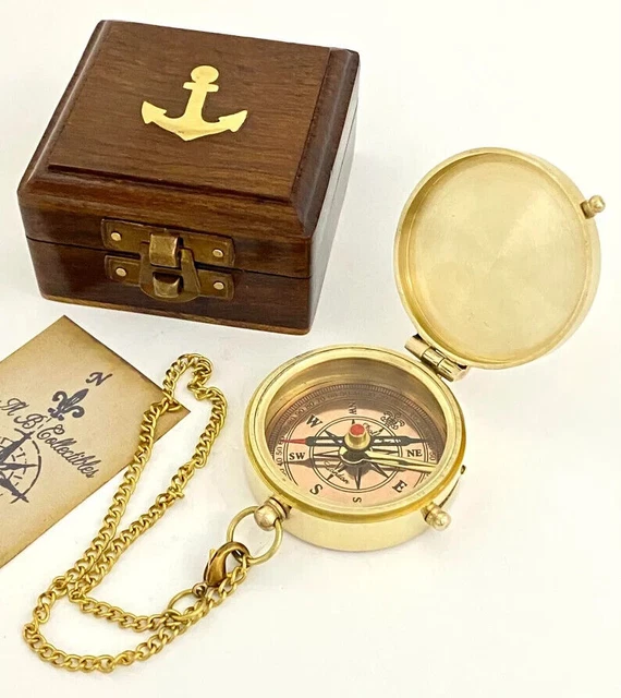 Brújula Náutica con CAJA de Madera - Brújula Grabable - Brújula de Regalo -...