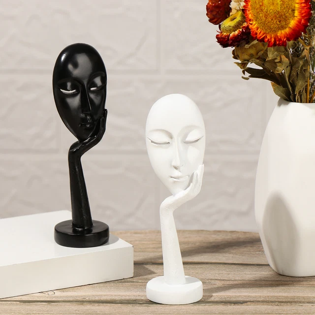 de la femme réfléchie Fait à la main Blanc et noir Statue du visage de la femme