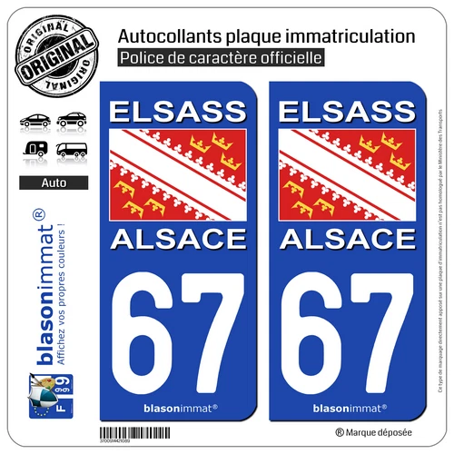Stickers Plaque Immatriculation 67 Alsace