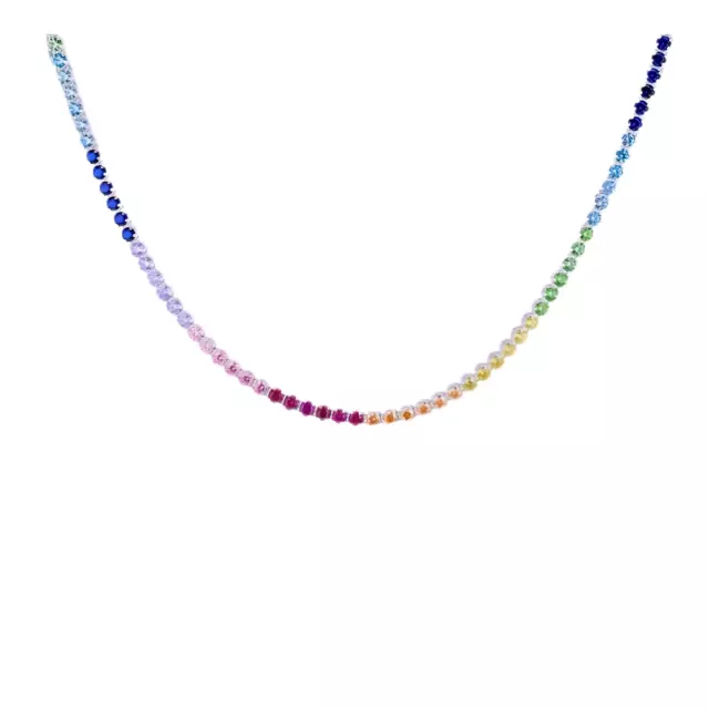 Rainbow Sparkle: 925 Sterling Silver Multi-Colored CZ Tennis Necklace