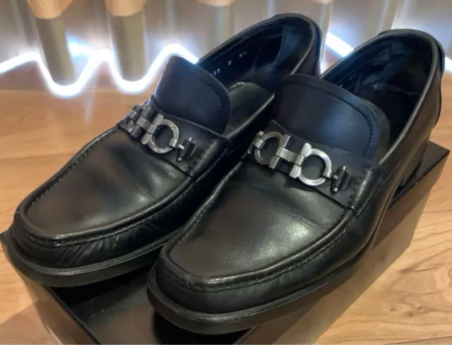 SALVATORE FERRAGAMO GANCINI Bit Loafers Driver Shoes Black Leather Men ...