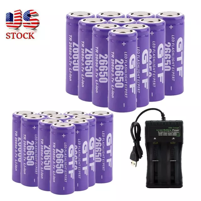 26650  3.7V 1 Rechargeable Battery LED Flashlight Toy &Charger LOT