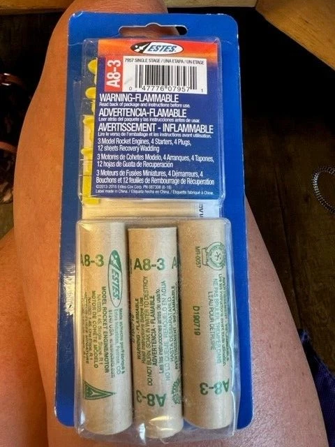 NEW - Estes A8-3 Hobby Model Rocket Engines Fuses 3 pack NEW - Estes A8-3 Hobby Model Rocket Engines Fuses 3 pack