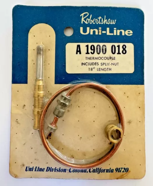 ROBERTSHAW Thermocouple 18" A 1900-018 w/ Split Nut (Uni-Line / 51-1260) - NOS