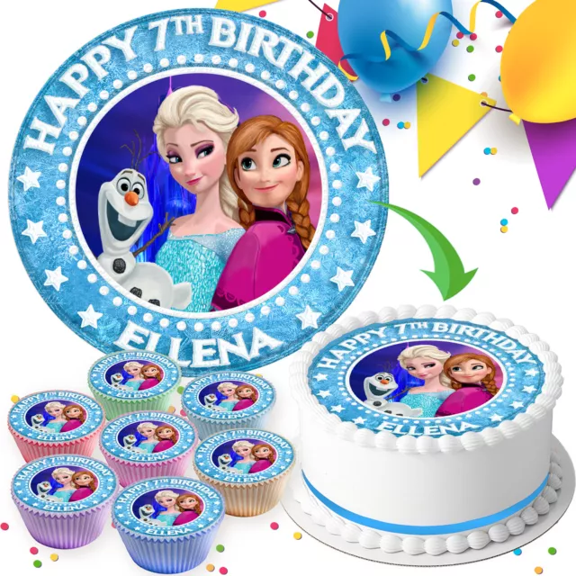 Frozen Anna Elsa Personalisiert Geburtstag Essbar Kuchenaufleger & Cupcake Aufleger F415