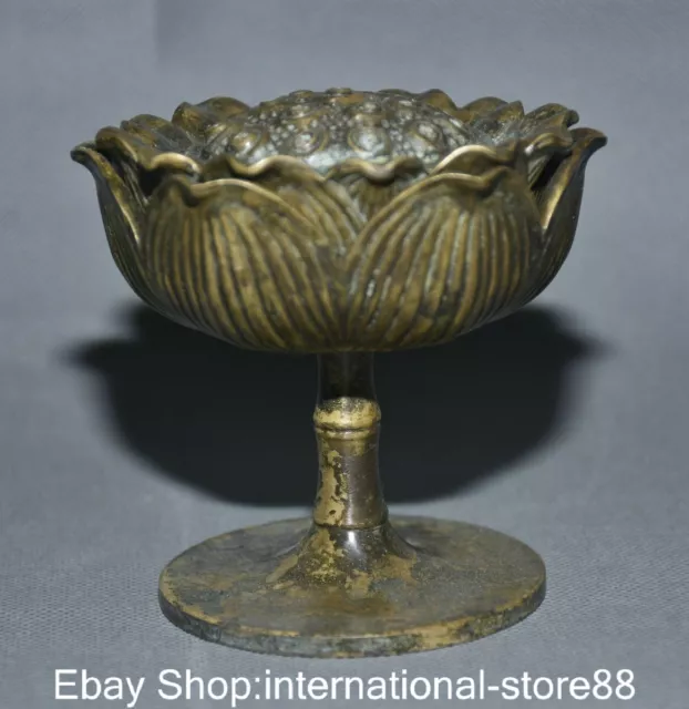 4" Collection Old China Bronze Dynasty Lotus Flower Incense Burner Censer