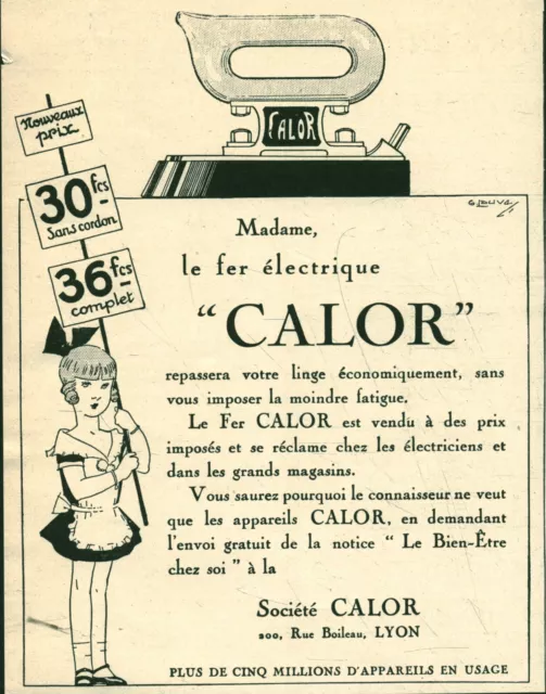 Publicité ancienne fer électrique Calor 1927 issue de magazine