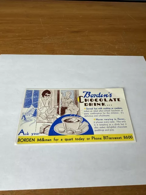 Vintage Borden's Chocolate Advertisement Card Ink Blotter 6.25" X 3.5"